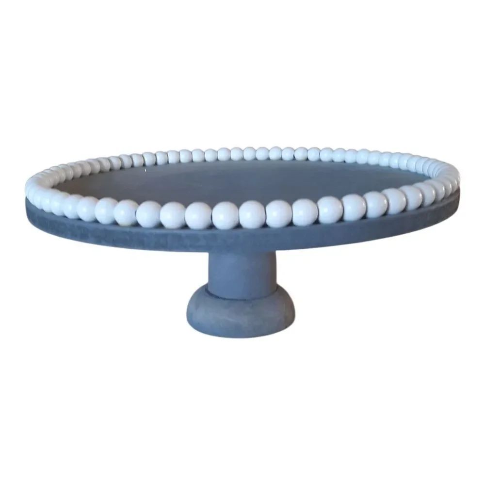 Gray Cake Stand with White Beaded Edge